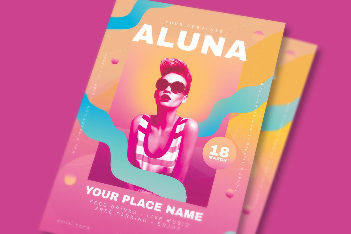 美女DJ人物海报PSD素材素材库精选模板 Female Dj Flyer插图(3)