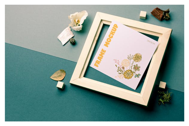 方形木框相框样机 Square Wooden Frame Mockup插图(2)