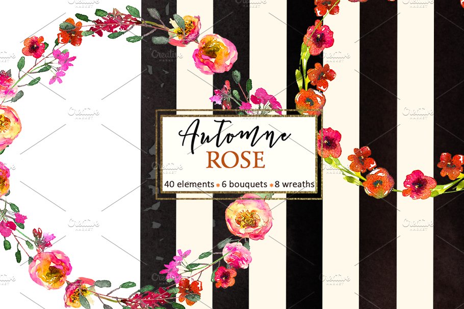 粉色红色花卉水彩剪贴画 Pink Watercolor Florals Clipart插图(8)