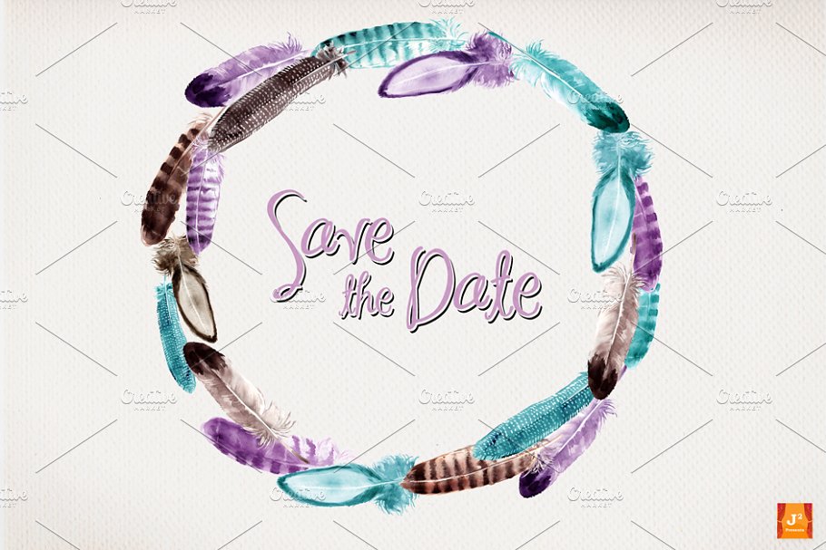 彩色水彩山鸡羽毛剪贴画 Watercolor Feather Clip Arts插图(2)