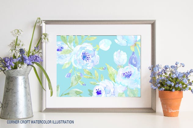 蓝色牡丹水彩系列插画合集 Watercolor Blue Peony Collection插图(4)