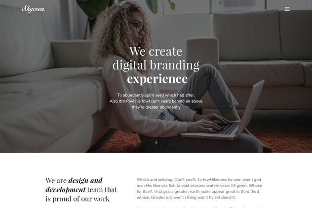 极简主义风格创意作品展示网站PSD模板 Skyveen – Minimal & Clean Portfolio PSD Template插图(1)