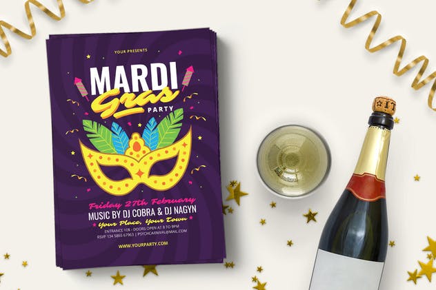 狂欢节之夜活动海报设计模板 Mardi Gras Party插图(2)