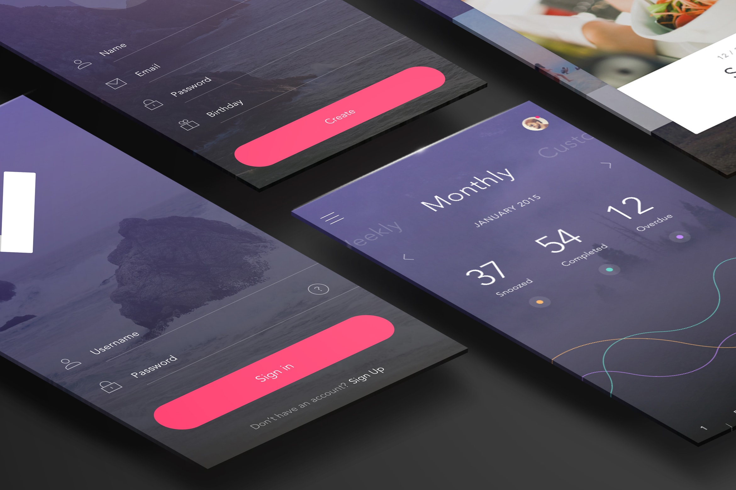 多个手机屏幕APP应用UI设计预览等距样机模板01 Perspective App Screens Mockup 01插图(5)