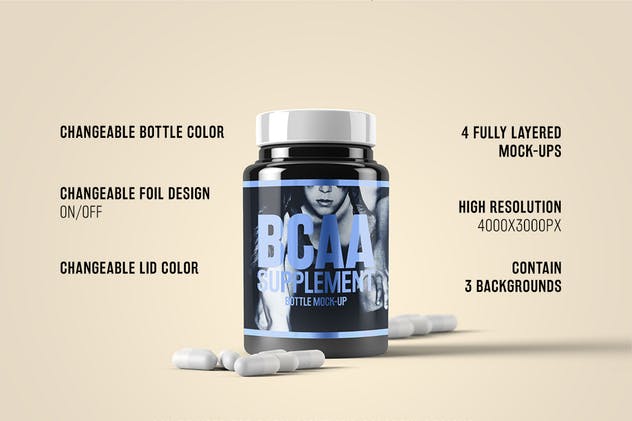 营养品/药物瓶外观设计样机模板 Supplement / Medicine Bottle Mock-Up插图(1)