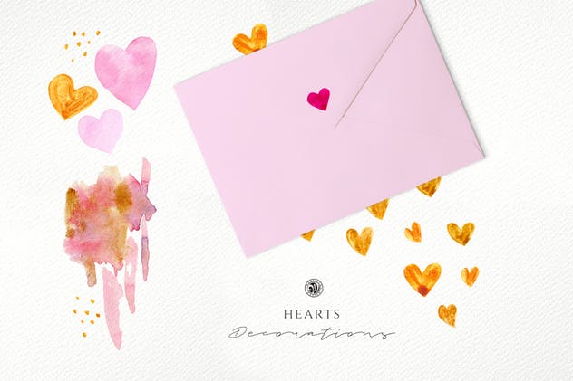 爱心主题水彩插画合集 Hearts – Watercolor Illustrations插图(4)