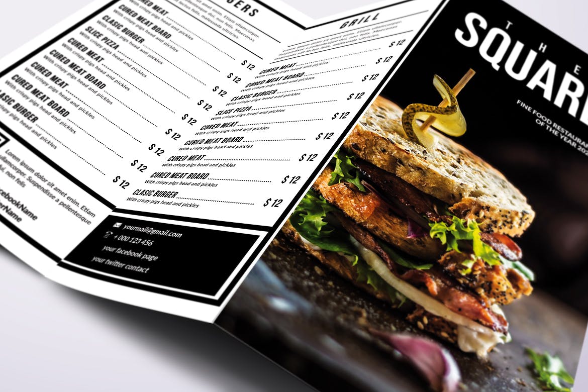 经典极简三折页A4&美国信纸大小餐厅菜单模板 Classic Minimal Trifold A4 & US Letter Food Menu插图(4)