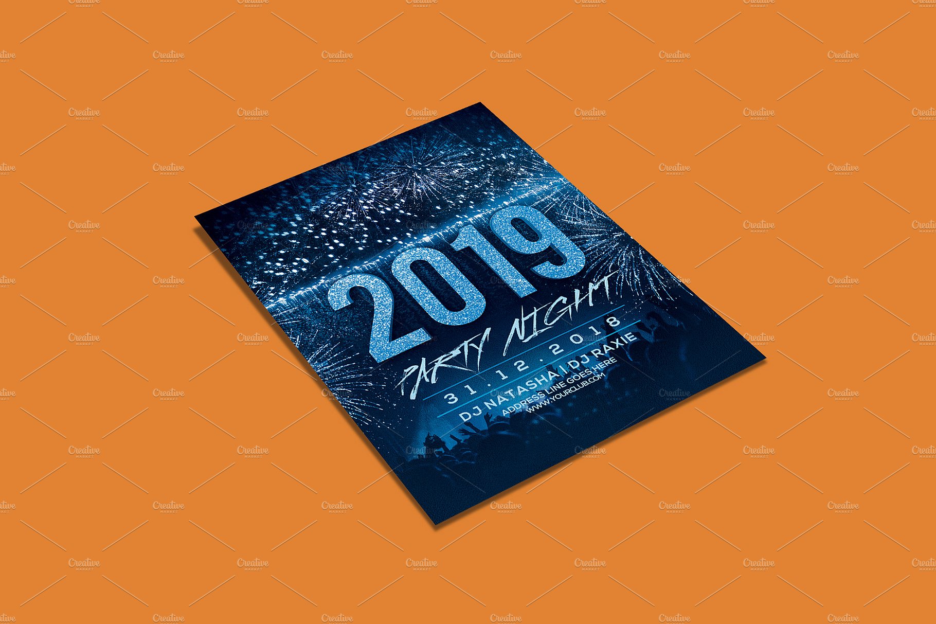 2019年新年前夜派对海报模板 [psd]插图(1)