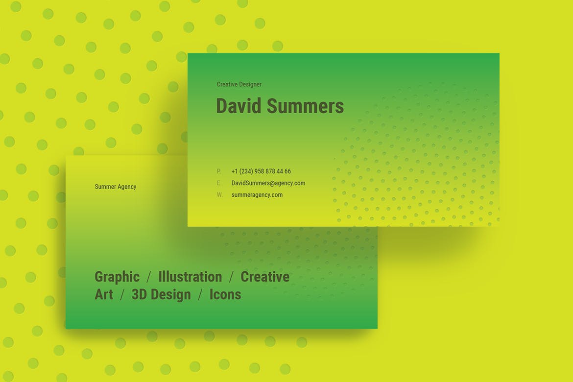 时尚清新夏季绿色渐变色彩名片设计模板插图