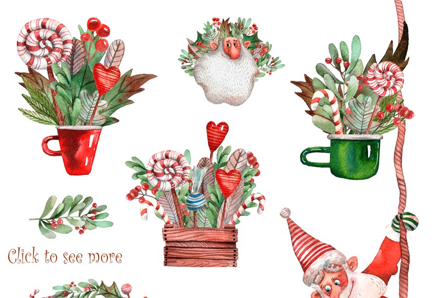 圣诞老人的小帮手水彩插画素材插图(16)