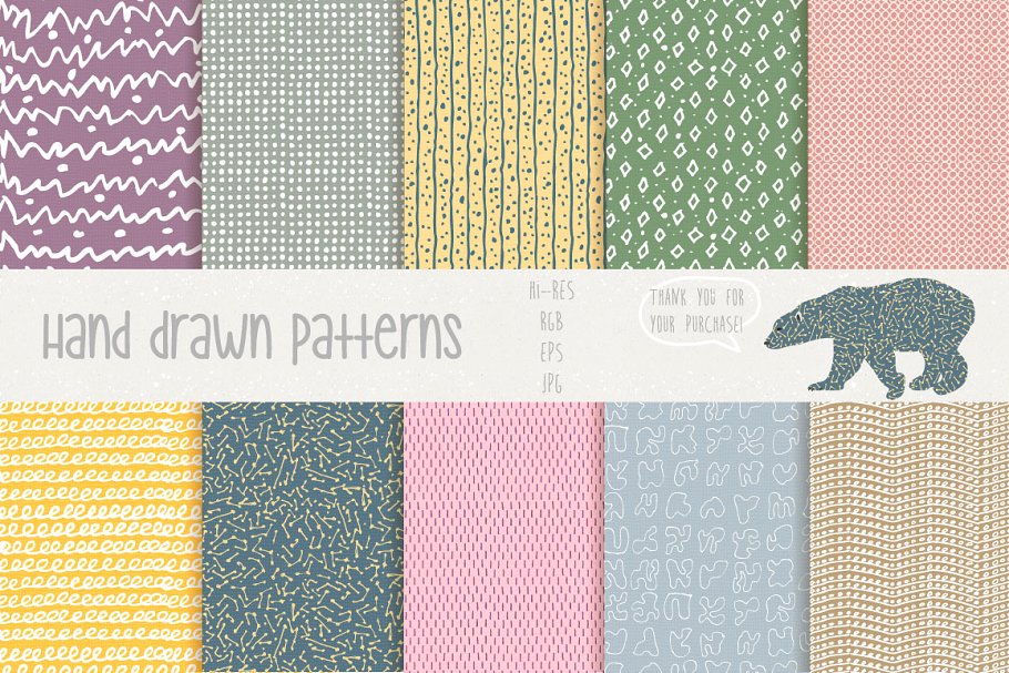 多彩无缝手绘矢量图案 Hand Drawn Patterns #1 Pro插图(3)