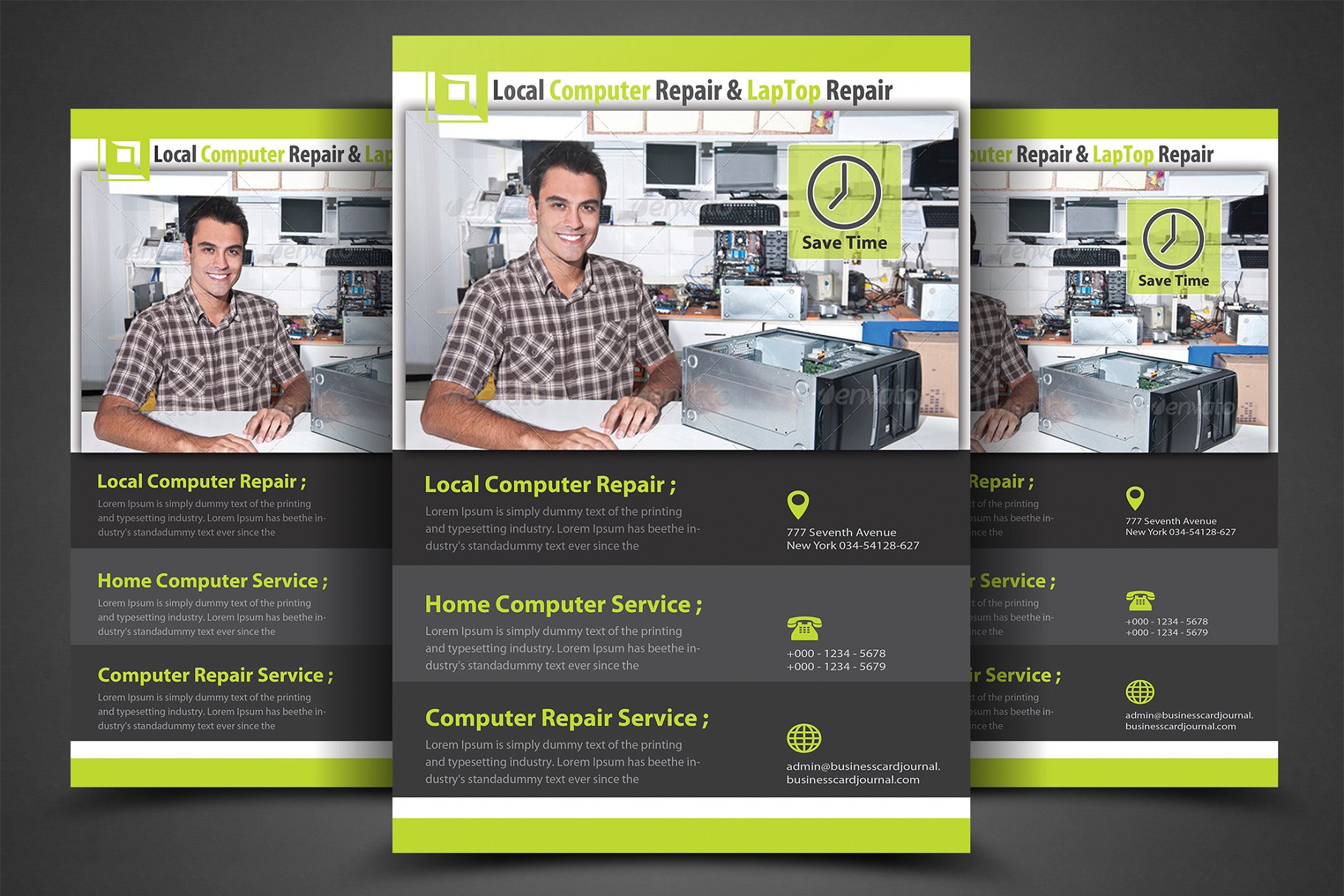 经典电脑维修传单模板 Computer Repair Flyer Template插图