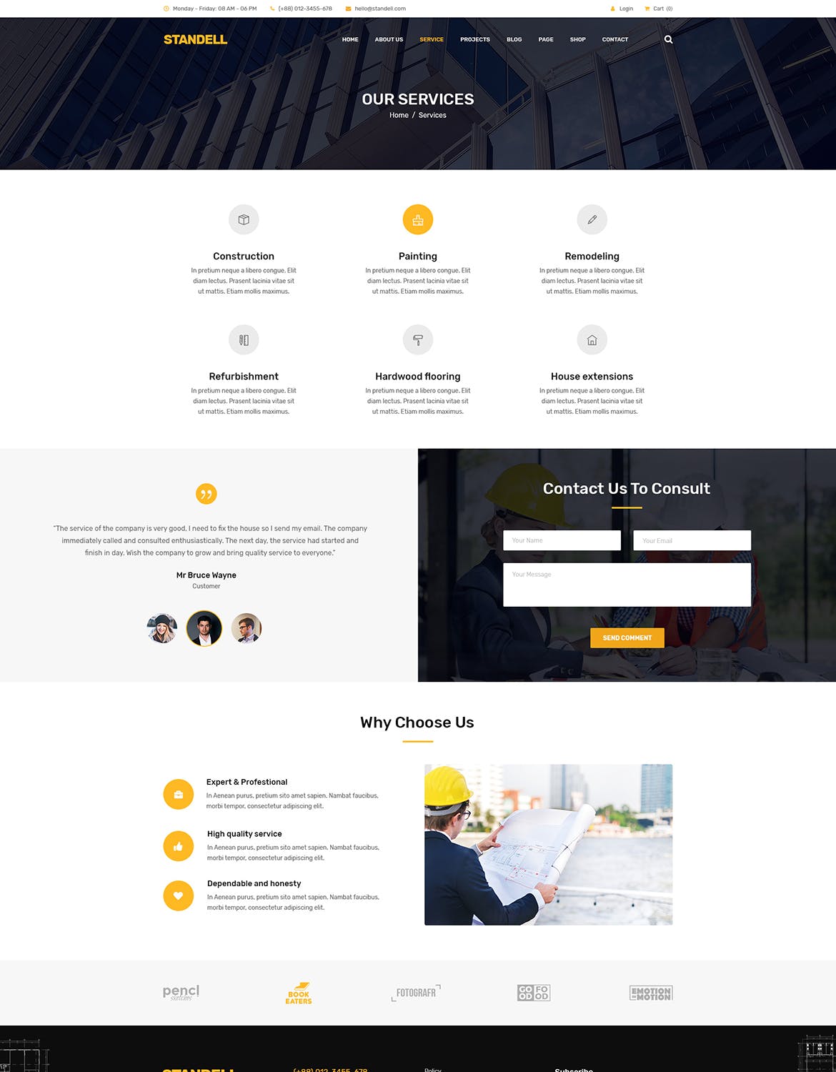 建筑基建工程公司网站设计PSD模板 Standell | Multipurpose Construction PSD Template插图(4)