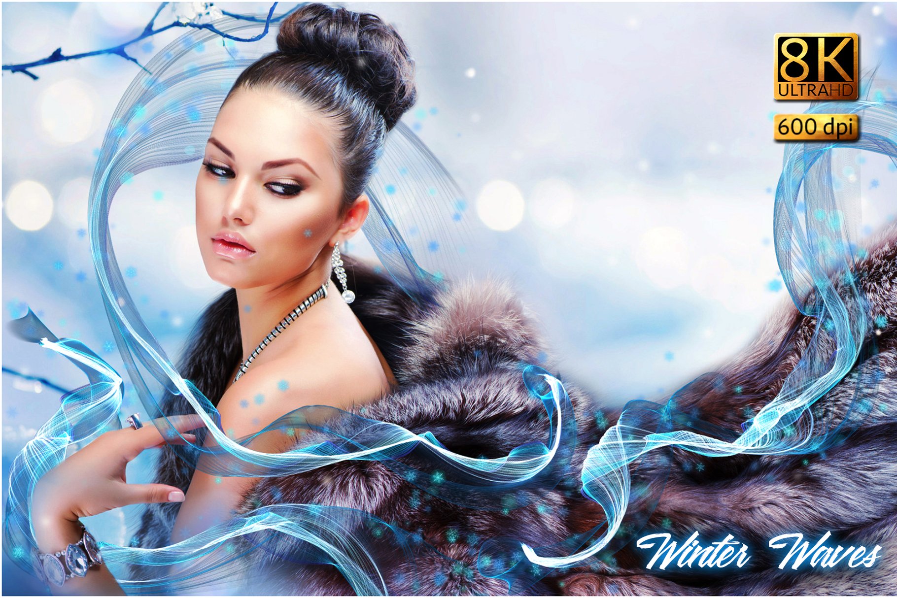 8K超高分辨率冬季气息波纹叠层背景 8K Winter Waves Overlays插图
