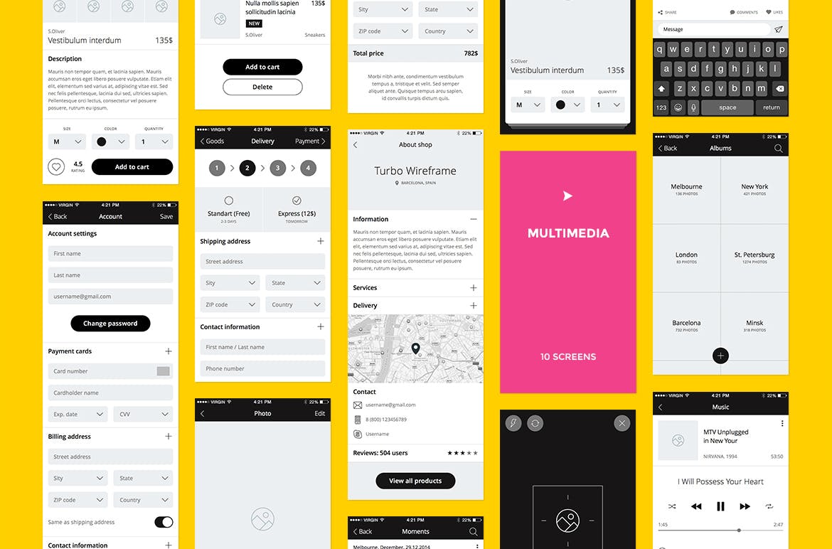 100个iOS应用界面设计线框图设计套件 Turbo iOS Wireframe Kit插图(8)