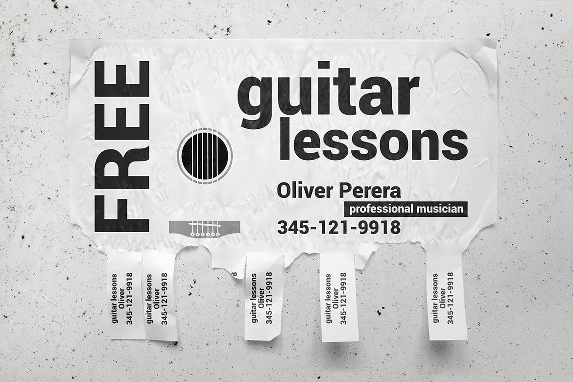 可撕下联系方式的海报设计张贴效果图样机 Tear-off Ad Mockup插图(4)