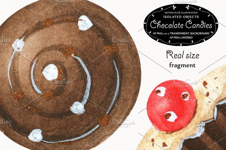 巧克力糖果甜品主题水彩插画插图(4)