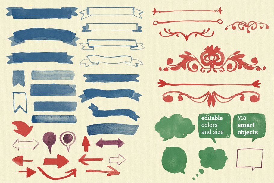 特色水彩手绘设计元素素材合集 Watercolor Design Elements插图(1)