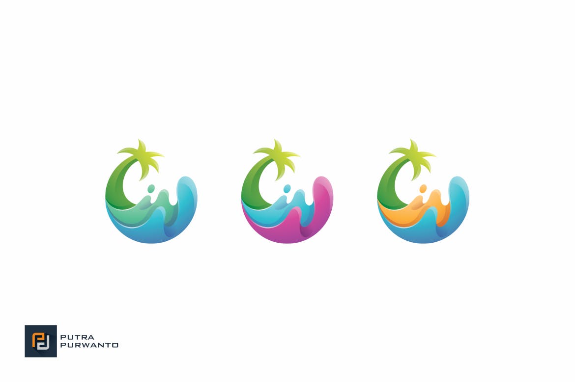 棕榈树&海浪几何图形Logo设计素材库精选模板 Palm Wave – Logo Template插图(3)