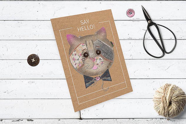 卡通猫布艺拼接图案剪贴画 CATS ON PATCH插图(5)