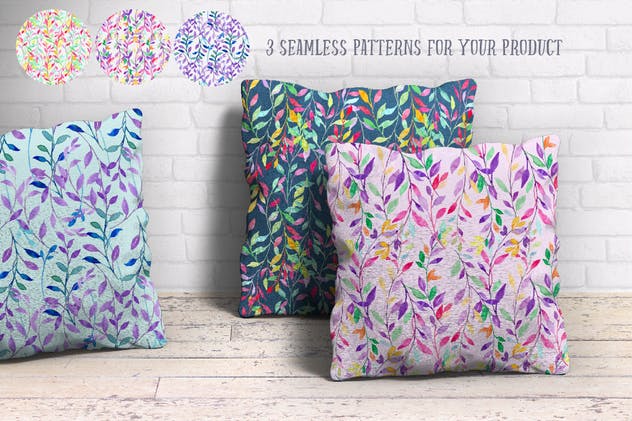 多彩叶子设计矢量水彩图案 Watercolor Colorful Leaf Design Kit Vector插图(5)