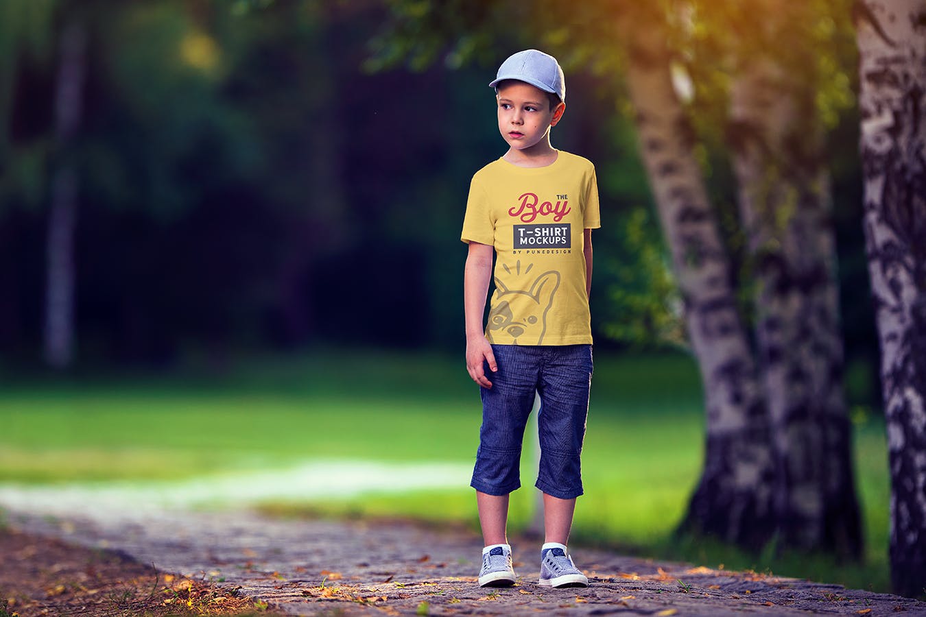 男童T恤胸前印花图案设计预览样机模板v2 Boy T-Shirt Mock-Up Set 2插图(4)