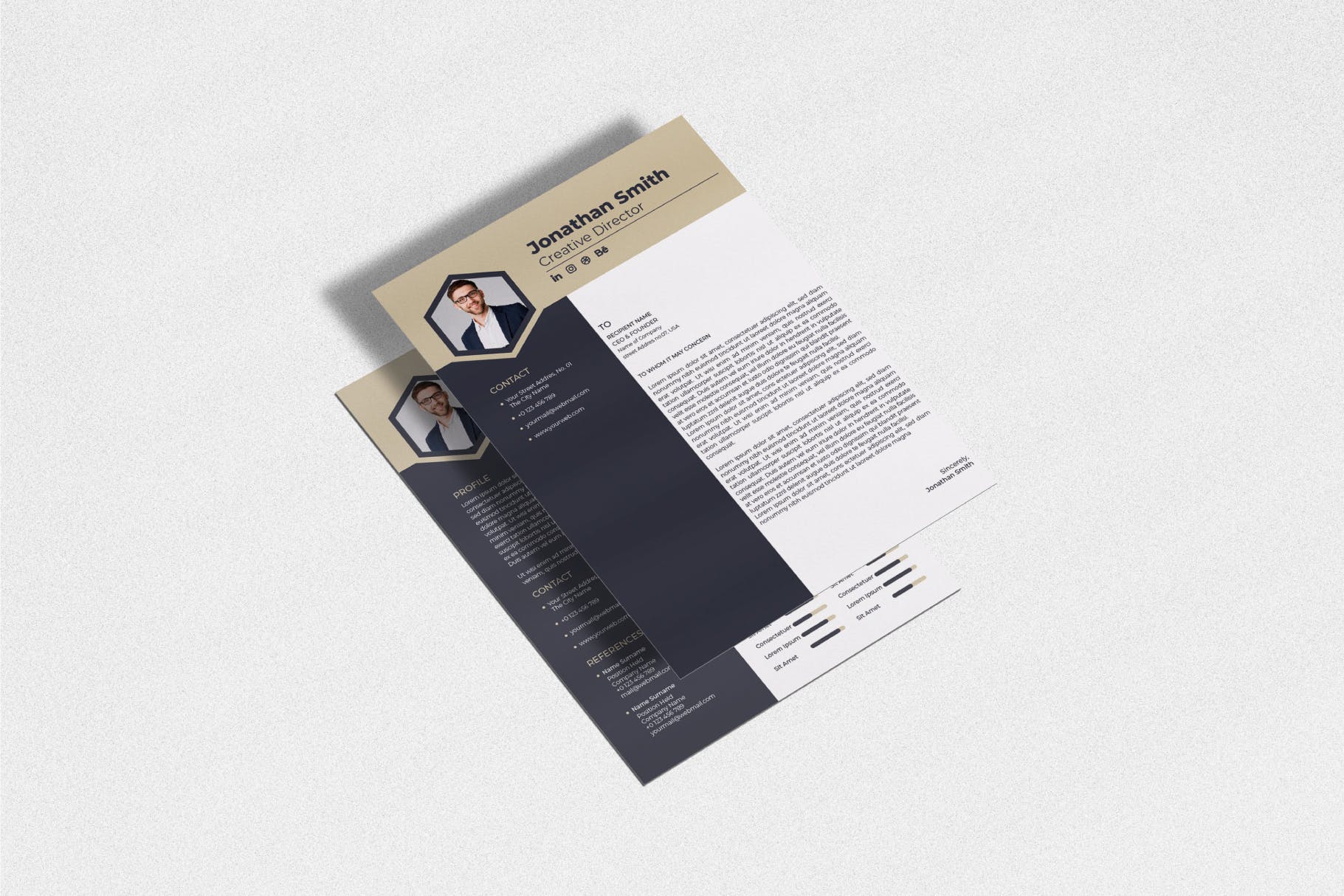 六边形头像个人简历表履历表模板v12 Cv Resume Template.v12插图(1)