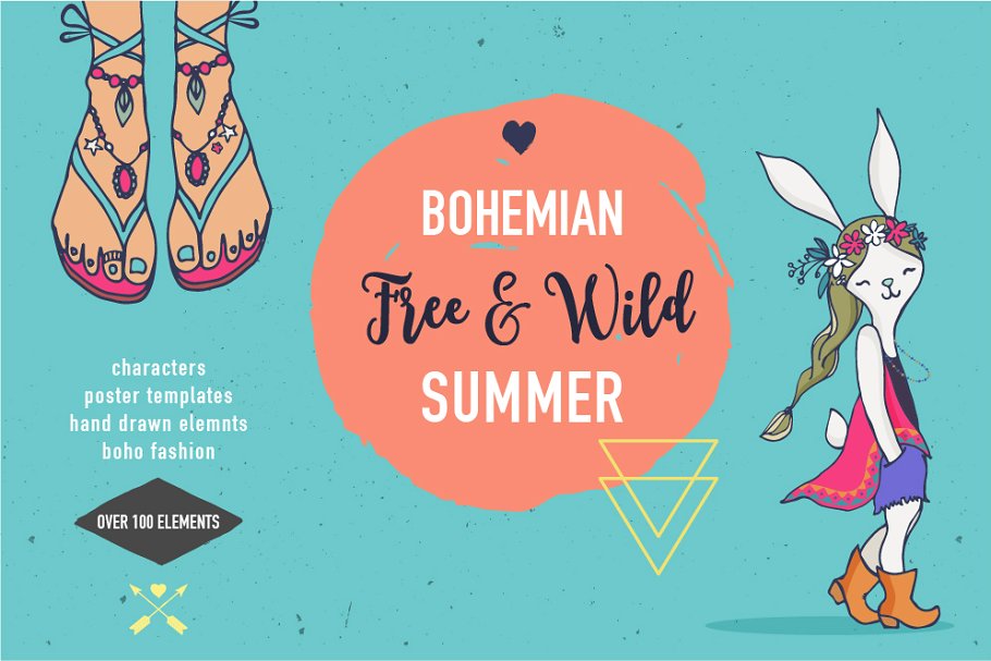 波希米亚夏天风格时尚服饰插画素材 Bohemian summer, huge bundle插图