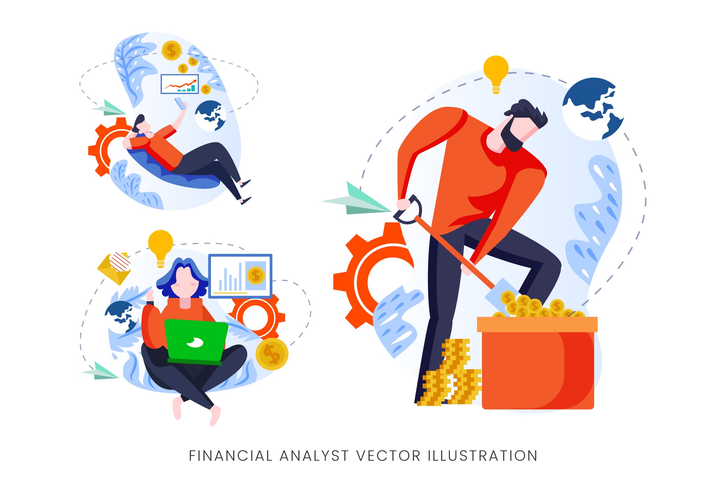 金融分析师人物形象素材库精选手绘插画矢量素材 Financial Analyst Vector Character Set插图