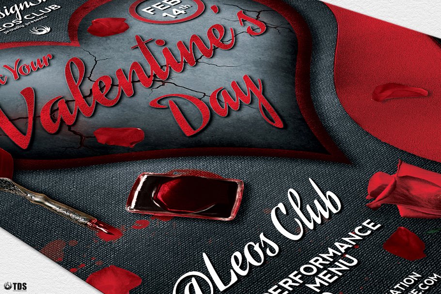 深红色情人节主题传单PSD模板 Rock Your Valentine Flyer PSD插图(5)