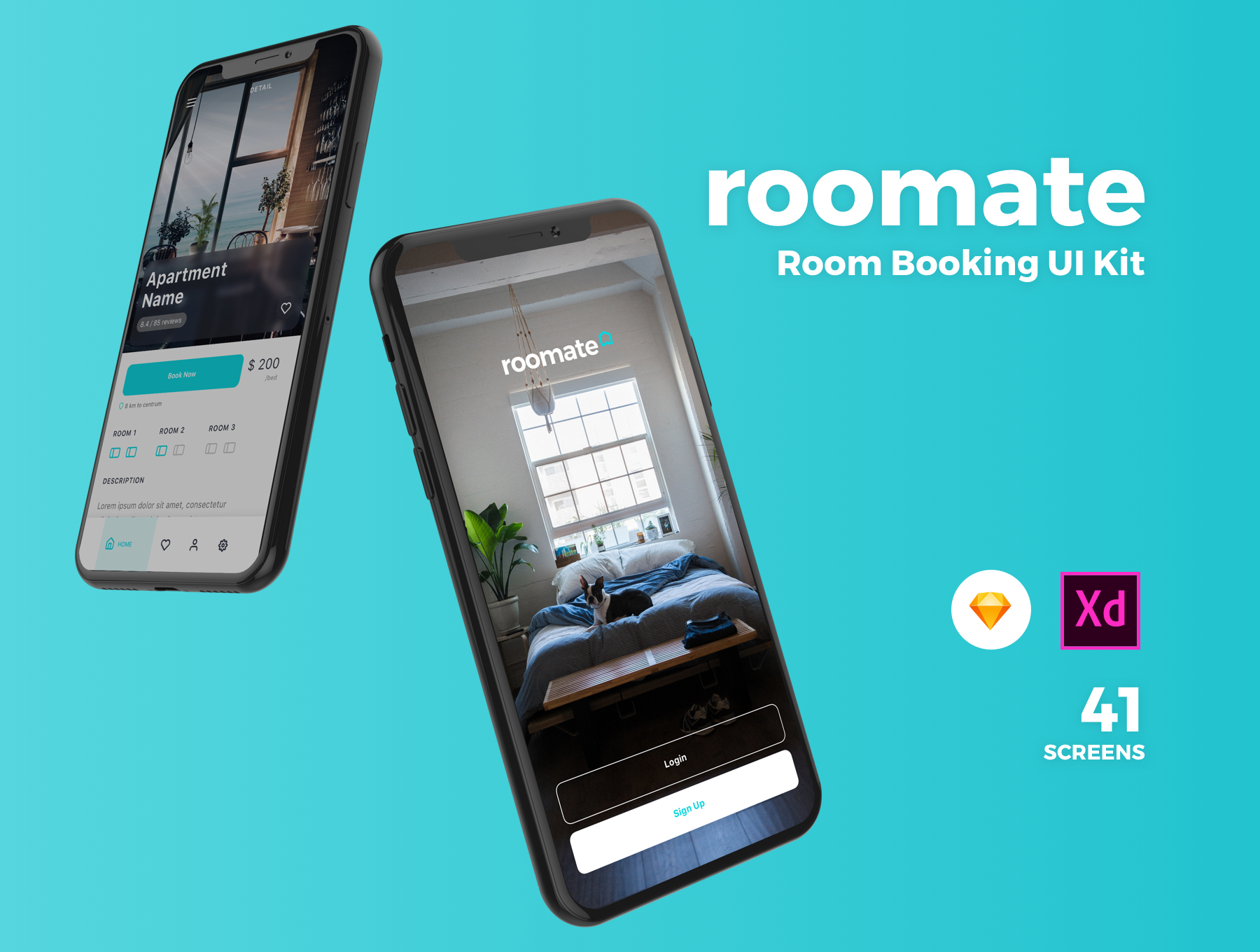 素材库下午茶：名宿酒店预订类APP UI KIT套装模板下载[Sketch]插图