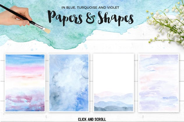 蓝色手绘水彩背景纹理套装 Blue Watercolor Textures插图(2)