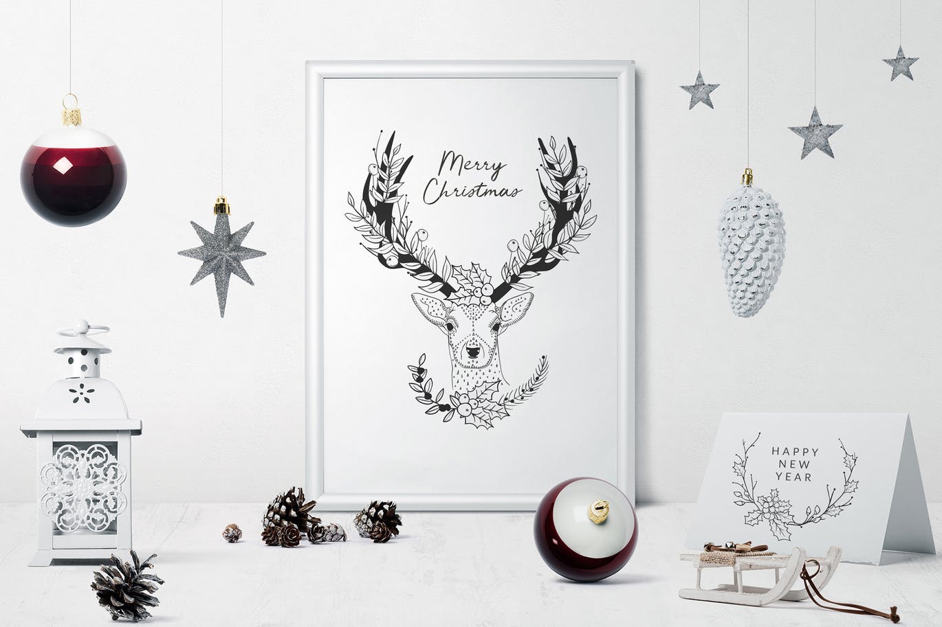 60+圣诞节主题手绘涂鸦花卉元素 Christmas Doodle Floral Elements插图(2)