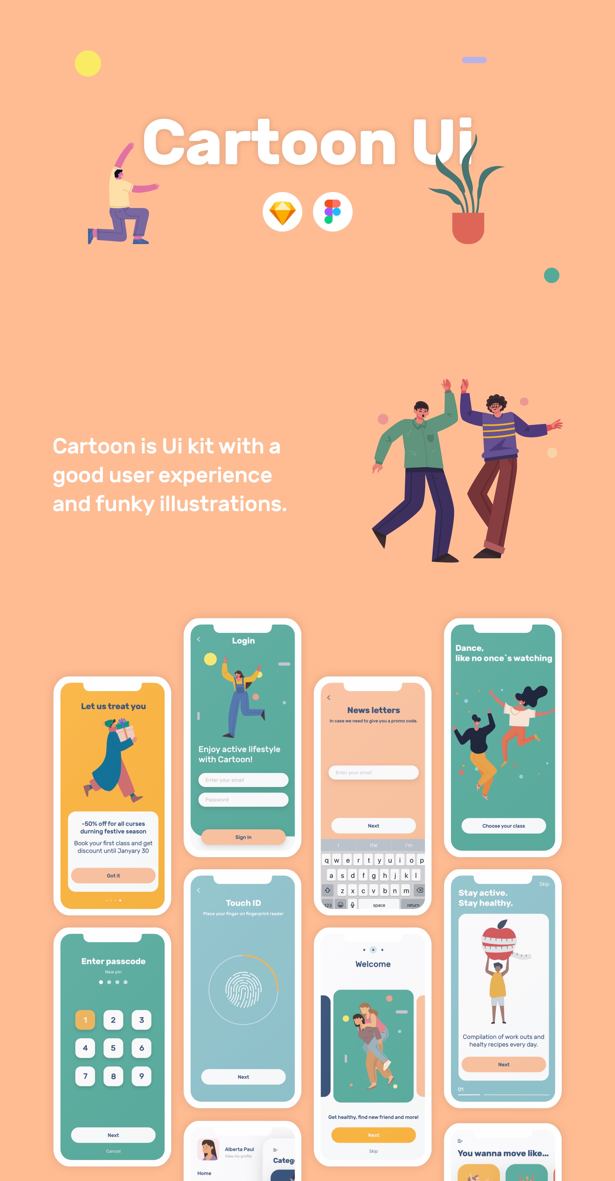 素材库下午茶：医疗保健/运动主题APP应用UI套件[SKETCH,FIG]插图