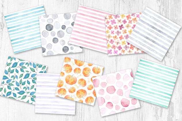 水彩手绘图案无缝背景纹理 Watercolor seamless patterns set插图(1)