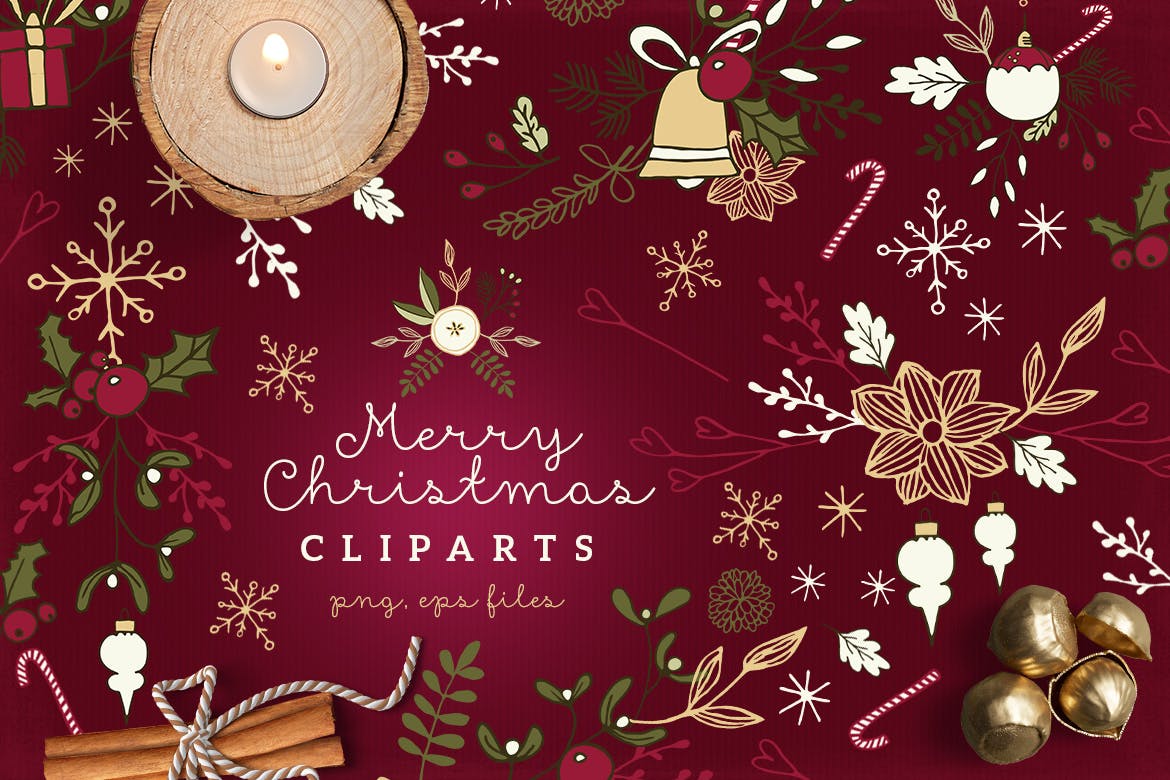 圣诞节主题矢量手绘剪贴画素材 Christmas Cliparts插图