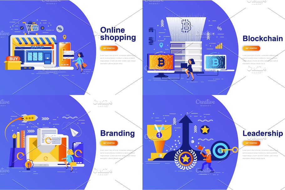 现代平面概念图着陆页模板 Landing Page Templates插图(1)