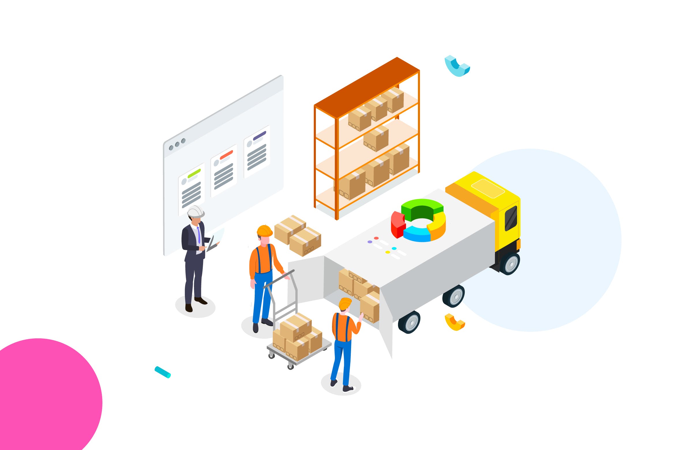 货物管理金融业务场景等距概念插画v1 Goods Management by Finance Isometric – FV插图