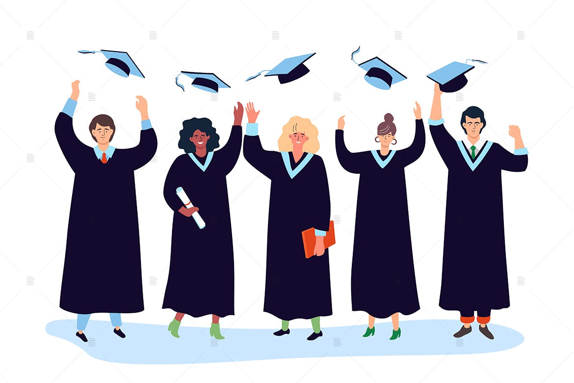 毕业主题扁平设计风格概念插画 Graduation concept – flat design illustration插图(1)