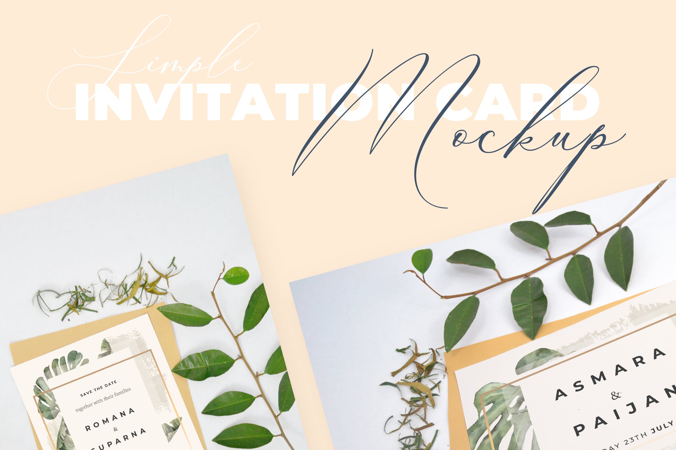 婚礼邀请函设计效果图样机素材库精选模板v4 Beautiful Realistic Wedding Invitation Mockup V4插图