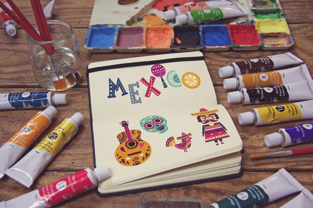 水彩画创作画室场景袖珍笔记本样机模板v3 Pocket Notebook View插图(2)