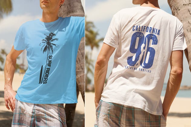 男士圆领印花图案T恤设计展示样机素材库精选模板 Crew Neck T-shirt Mock-up Male Version插图(1)