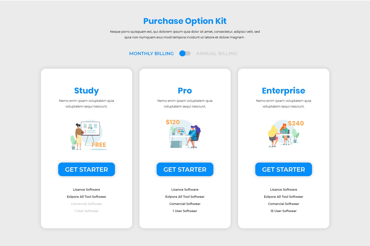 网站服务多套餐价格表单UI设计模板 Pricing Table插图