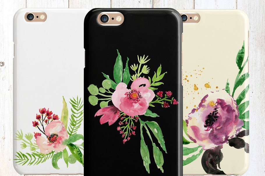 手绘水彩花卉植物图形元素 Vine Flowers插图(1)