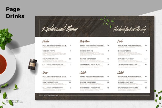 三折页西餐厅菜单设计模板 Trifold Restaurant Menu插图(5)