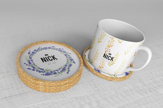 简约酒杯/咖啡杯垫样机V2 Coaster Mockups V2插图(7)