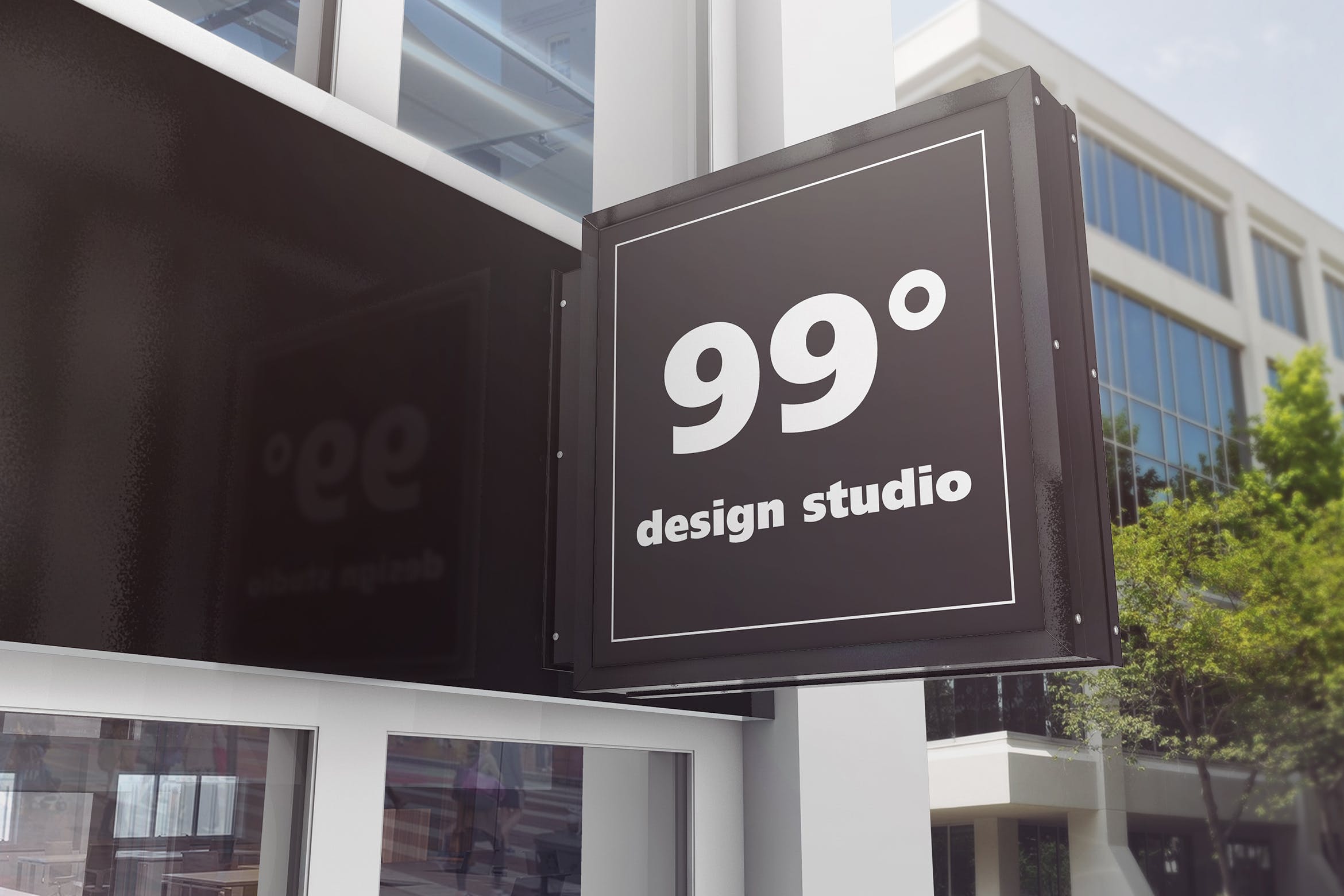 建筑大楼方形广告标志设计效果图样机 Building Advertising Square Sign Mockup插图