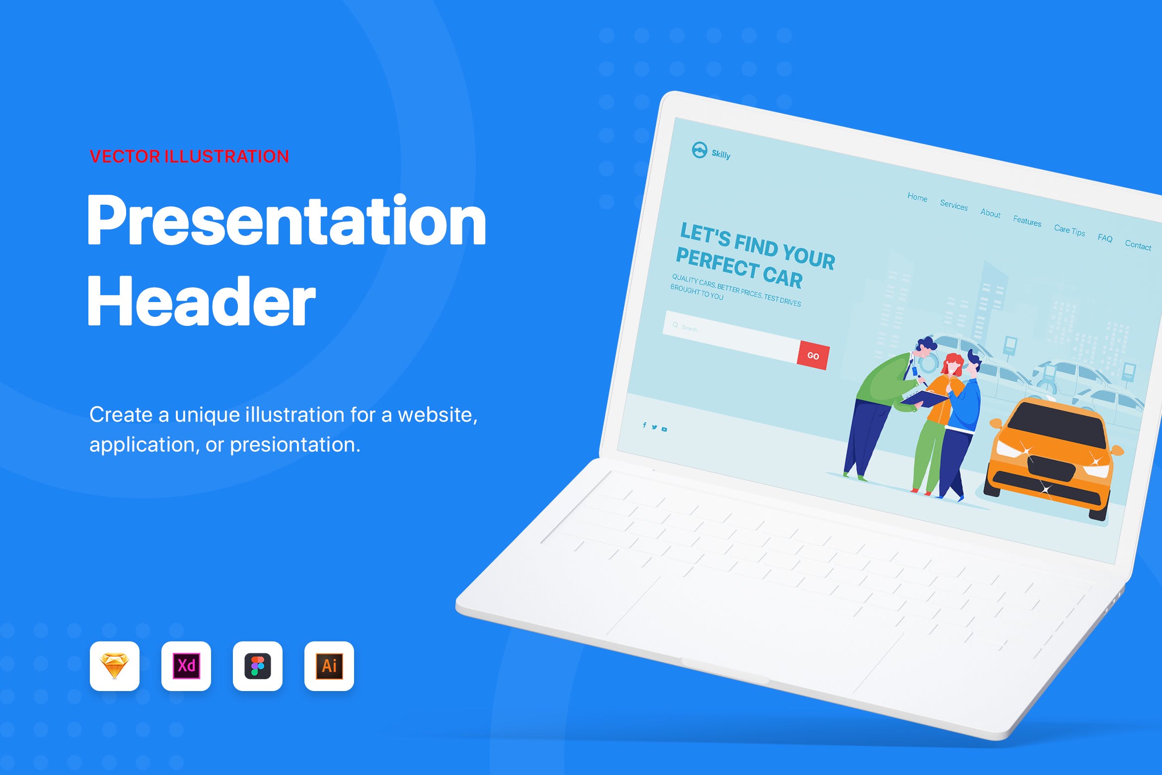 汽车现场售卖场景网站设计矢量插画素材 Car dealer explaining sales contract to couple插图