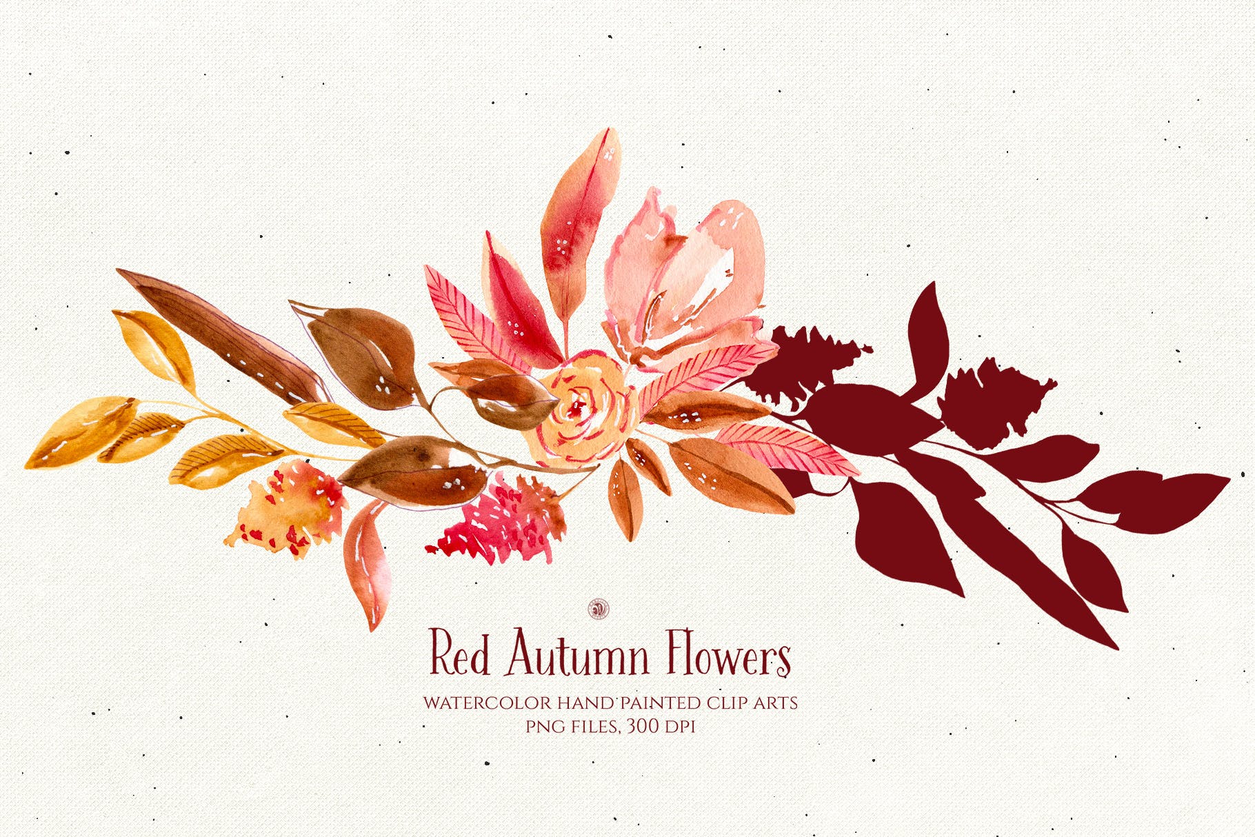 秋天红色水彩手绘花卉剪贴画PNG素材 Red Autumn Flowers插图(3)