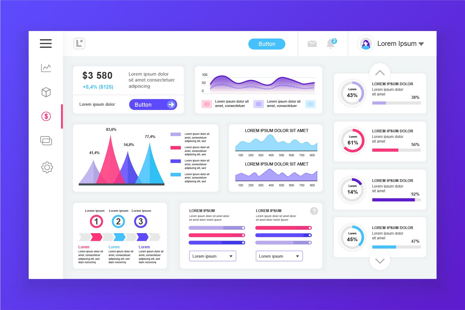 网站管理后台&数据统计系统界面UI设计素材库精选素材v4 Dashboard Admin Panel Template插图(2)